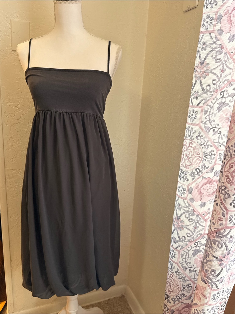 Zara Charcoal Gray Spaghetti-Strap Midi Dress